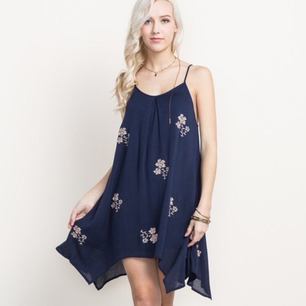 Navy Embroidered Dress